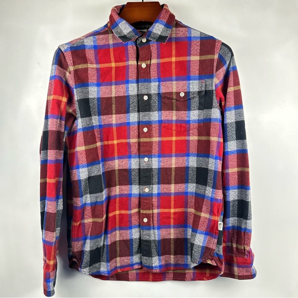 The North Face Flannel Shirt Men's small Red Black Blue Plaid Long Sleeve